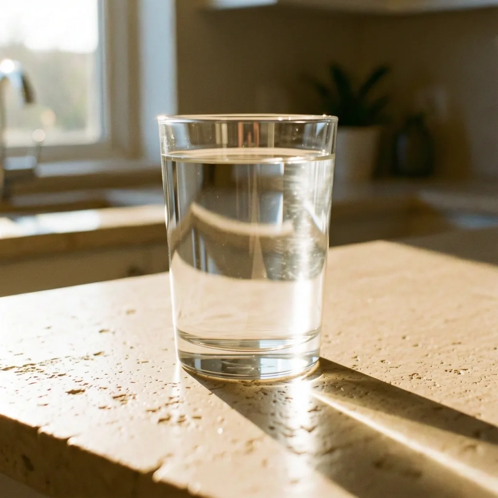 Verre d'eau au soleil matinal